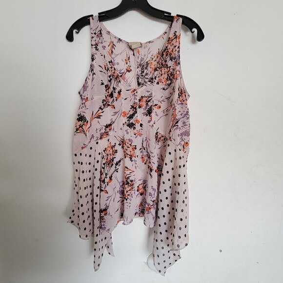 Anthropologie Vanessa Virginia Pink Floral Garden Pop Hankerchief Top Sz Medium - Picture 3 of 14